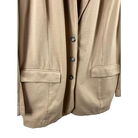 J. Jill Ponte Knit Notch Collar Unlined Pocket Blazer Jacket Tan XL Tan Career