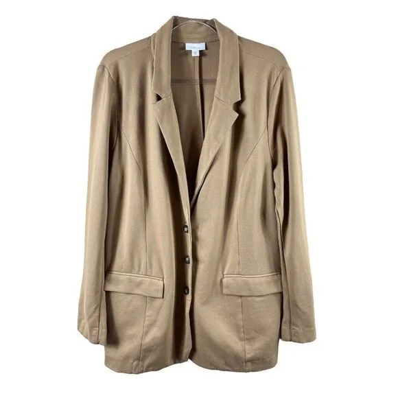 J. Jill Ponte Knit Notch Collar Unlined Pocket Blazer Jacket Tan XL Tan Career