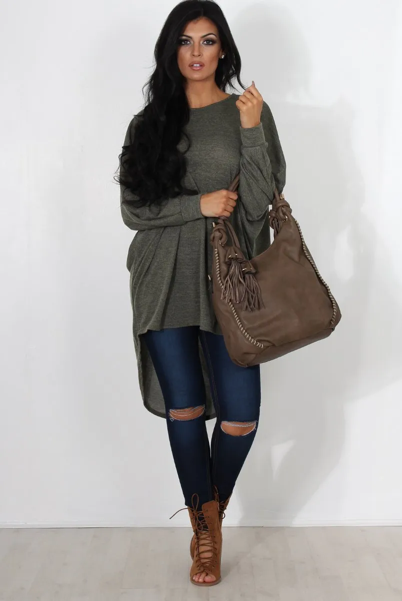 Johanna Khaki Drooped Back Jumper