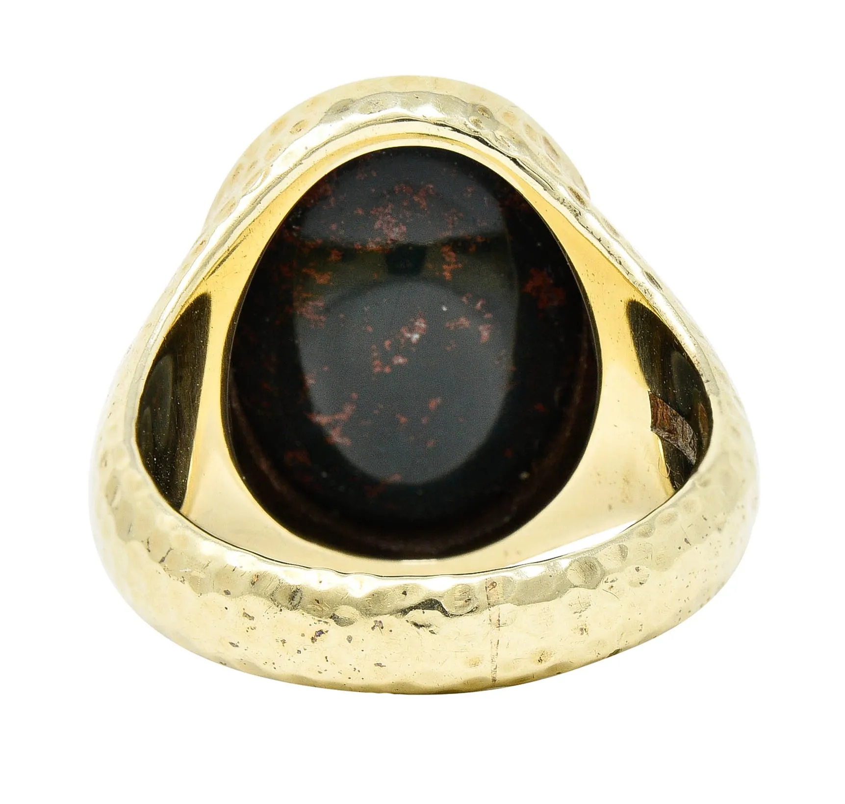 Jones & Woodland Retro Bloodstone 14 Karat Hammered Gold Unisex Signet Ring