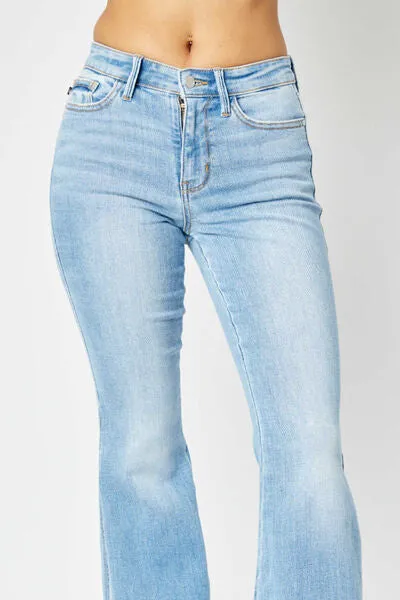 Judy Blue Mid Rise Raw Hem Slit Flare Jeans - Online Exclusive