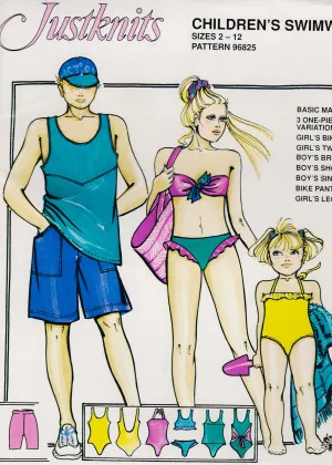 Justknits Boys & Girls Swimwear 1980s Vintage Sewing Pattern Size 2 - 12 UNCUT Factory Folded
