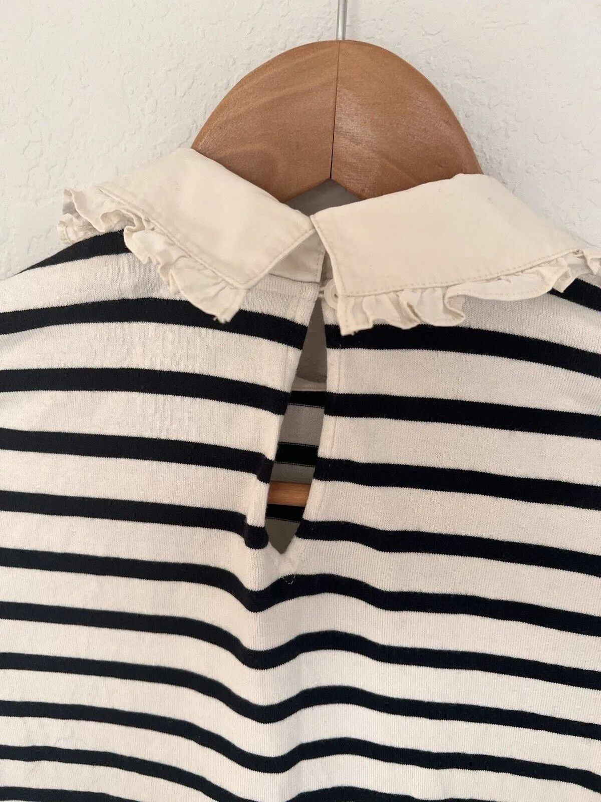 KATE SPADE Dress Sz XS Collar Cream Blue Stripe Jersey Knit Long Sleeve Nautical