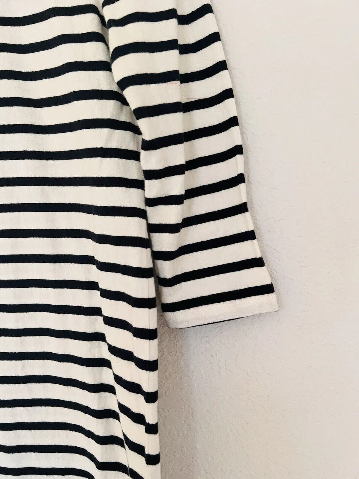 KATE SPADE Dress Sz XS Collar Cream Blue Stripe Jersey Knit Long Sleeve Nautical