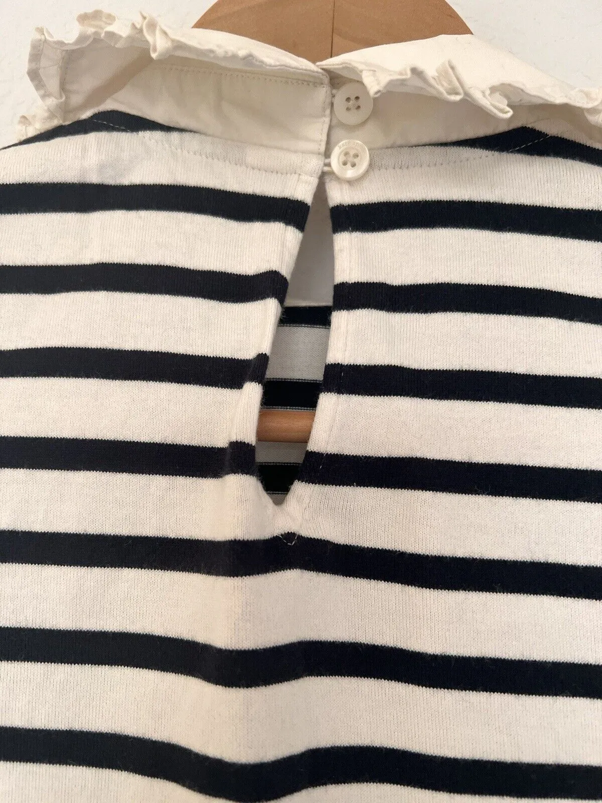 KATE SPADE Dress Sz XS Collar Cream Blue Stripe Jersey Knit Long Sleeve Nautical