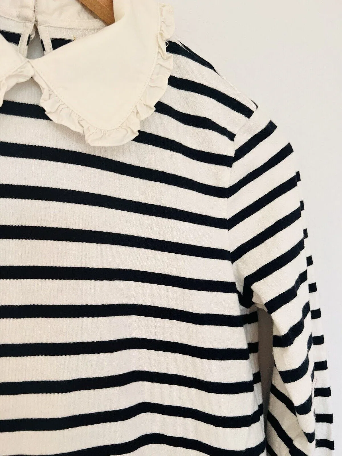 KATE SPADE Dress Sz XS Collar Cream Blue Stripe Jersey Knit Long Sleeve Nautical