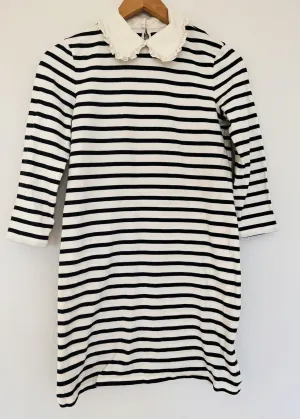 KATE SPADE Dress Sz XS Collar Cream Blue Stripe Jersey Knit Long Sleeve Nautical