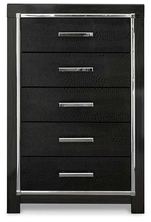 Kaydell King Upholstered Panel Bed with Mirrored Dresser and Chest