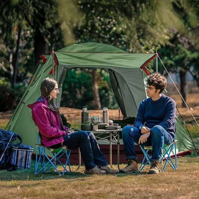 KAZOO 2／4 Person Camping Tent Outdoor Waterproof Family Large Tents 2/4 People Easy Setup Tent with Porch Double Layer