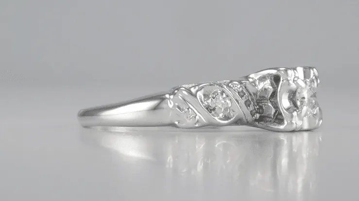 Kiley 1940's Retro Modern Vintage Diamond Engagement Ring in 14 Karat White Gold