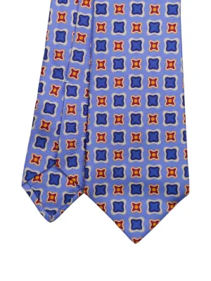 Kiton 5-Fold Light Blue & Red Silk Vintage Floral Pattern Tie