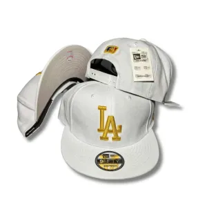 LA Dodgers with Gold Embroidered Logo White – Snapback Cap
