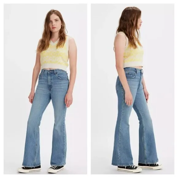 Levi's Premium 70s High Flare Jeans Light Wash Blue High Rise Relaxed Women's 30