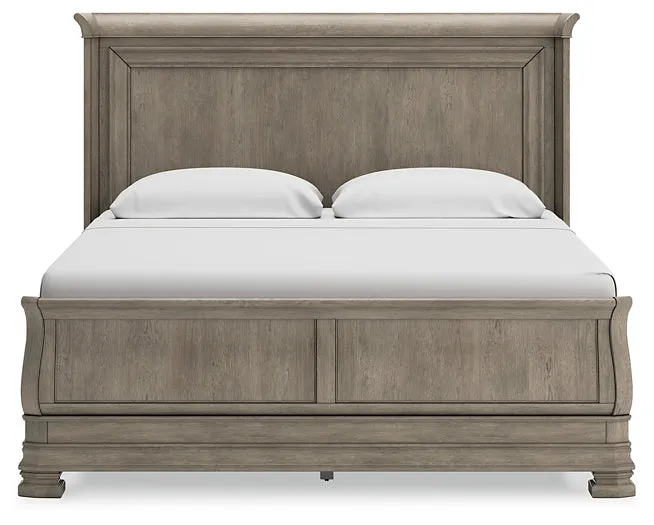Lexorne California King Sleigh Bed with Mirrored Dresser and Chest