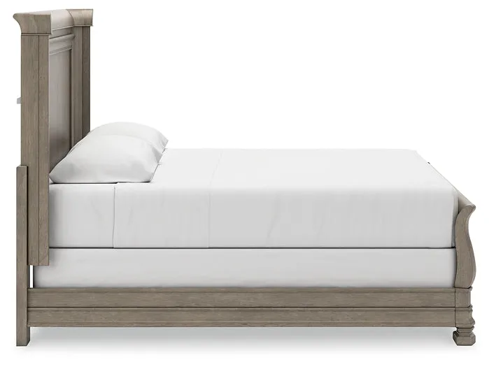 Lexorne California King Sleigh Bed with Mirrored Dresser and Chest