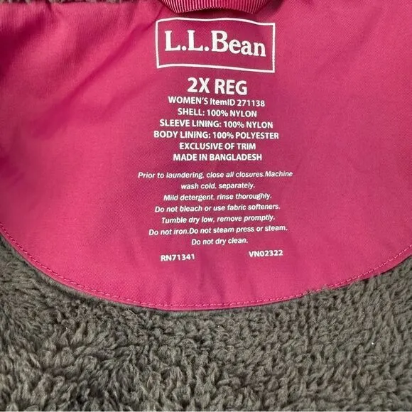 L.L BEAN Women’s Magenta Warmer Weather Winter Coat Jacket Sz 2X