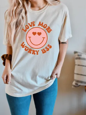 Love More Worry Less Retro Smiley T-Shirt