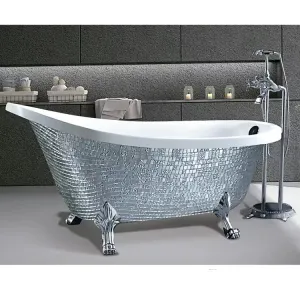 Luxury Free Standing Bathtub Silver Mosaic Custom Design Inlay Silver Claw Footed