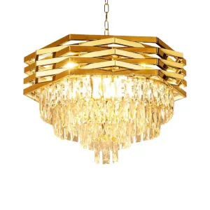 Luxury Gold Crest Crystal Chandelier With E14 Bulb