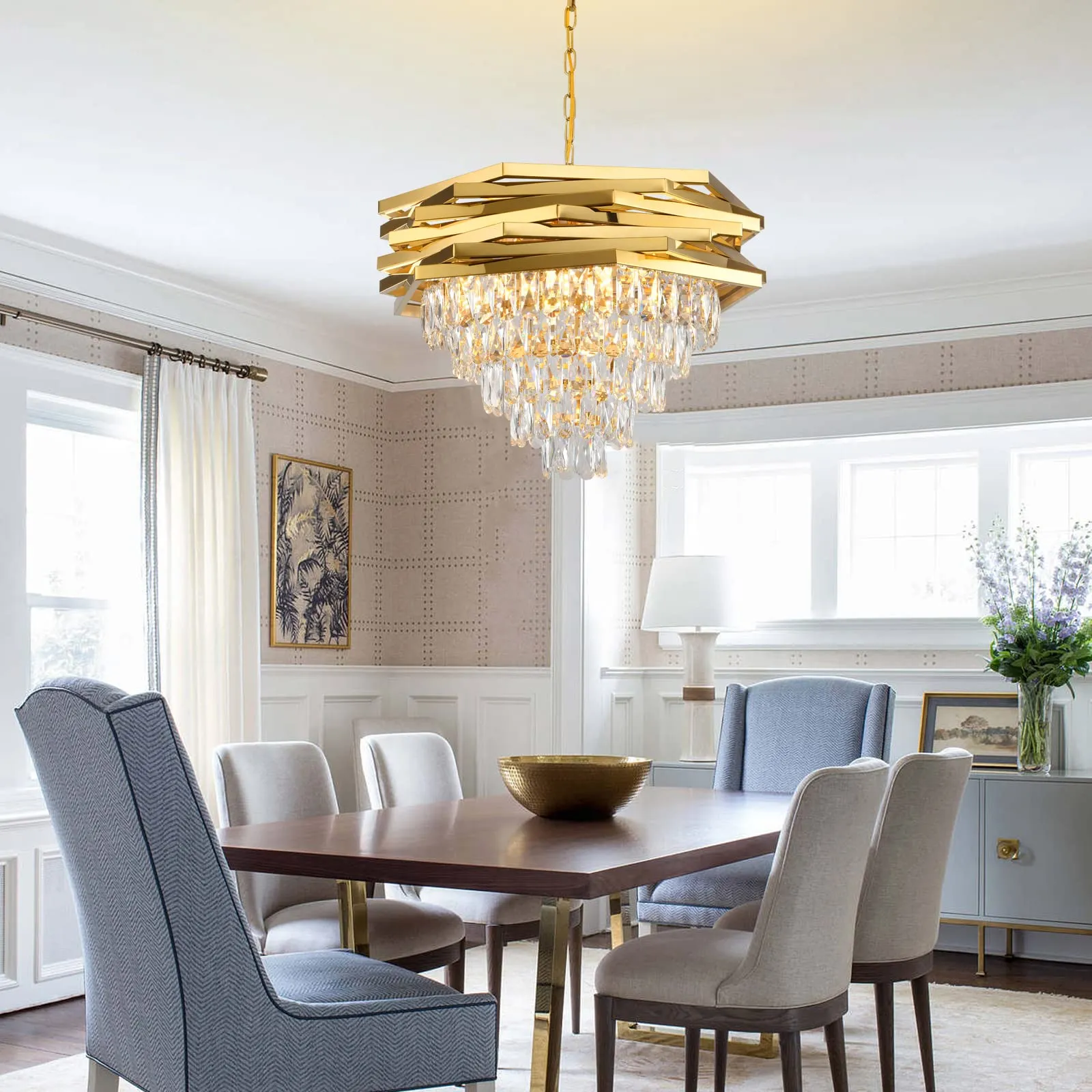 Luxury Gold Crest Crystal Chandelier With E14 Bulb