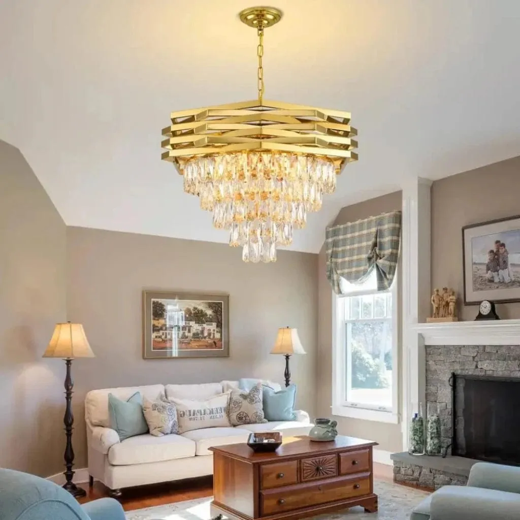 Luxury Gold Crest Crystal Chandelier With E14 Bulb