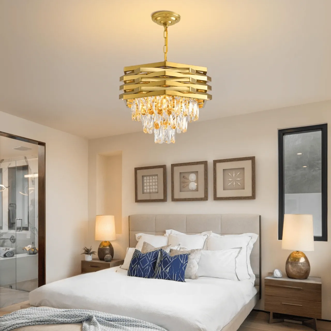 Luxury Gold Crest Crystal Chandelier With E14 Bulb