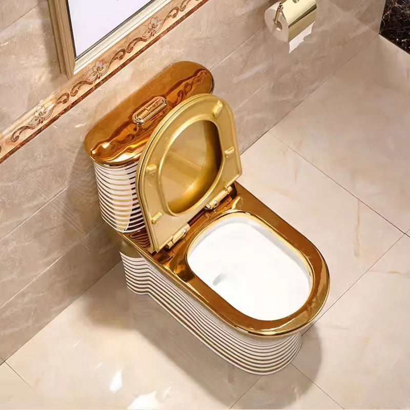 Luxury Modern Bathroom Toilet Gold White Dual Flush Floor Mounted