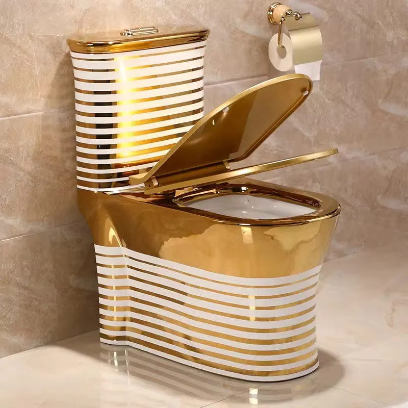Luxury Modern Bathroom Toilet Gold White Dual Flush Floor Mounted