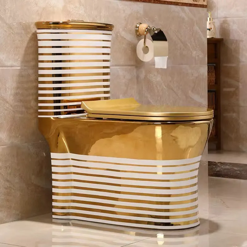 Luxury Modern Bathroom Toilet Gold White Dual Flush Floor Mounted