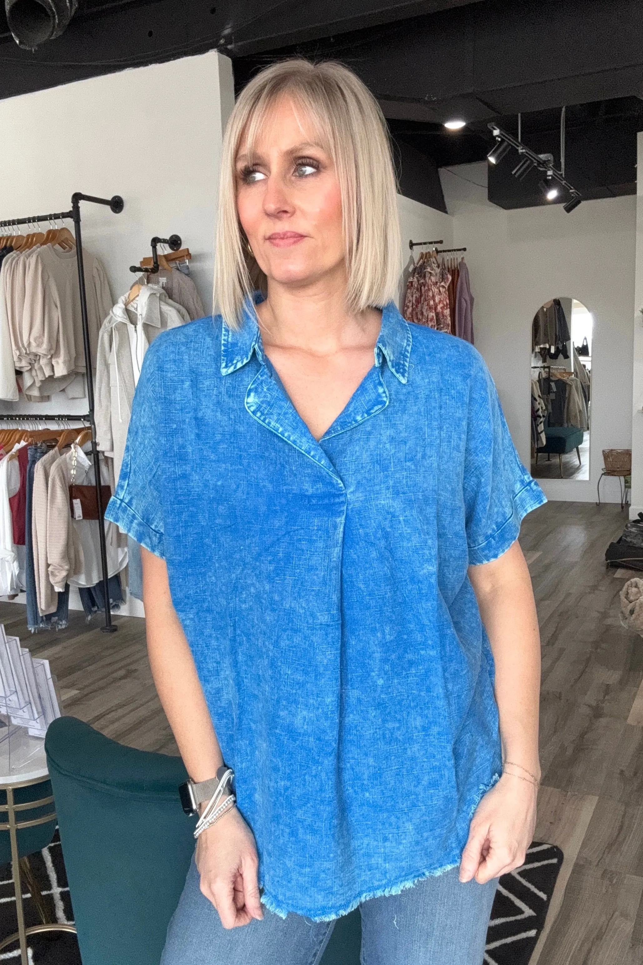 Lyza Washed Linen V-Neck Top