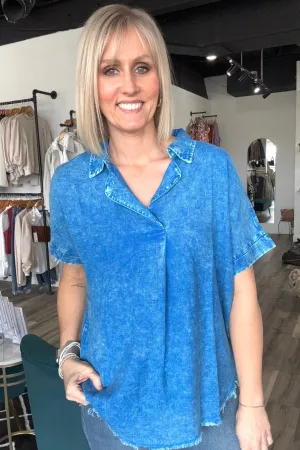 Lyza Washed Linen V-Neck Top