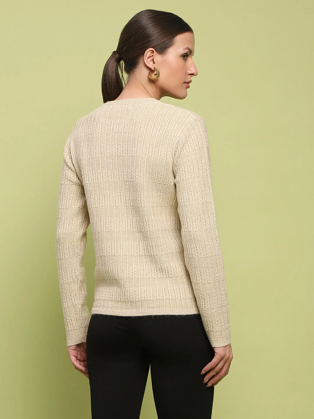 Madame Cable Knit Buttoned Beige Cardigan