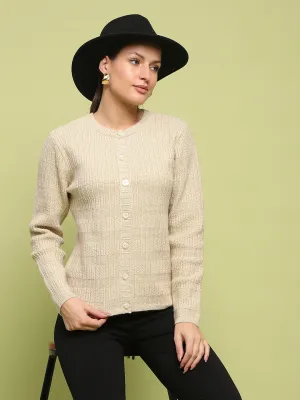 Madame Cable Knit Buttoned Beige Cardigan
