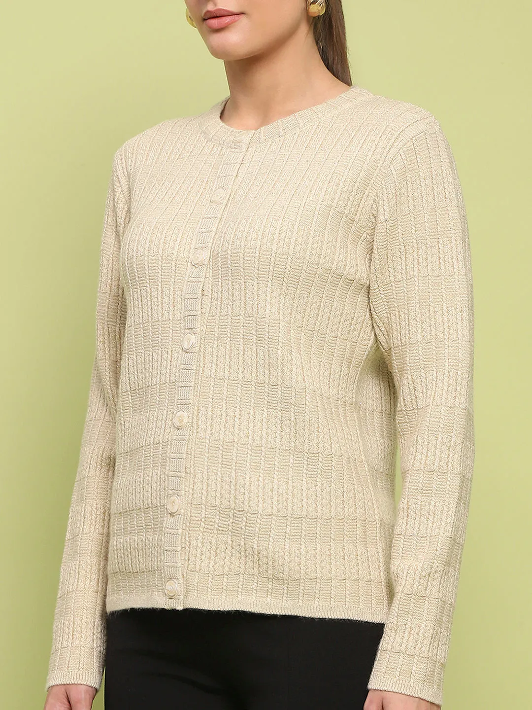 Madame Cable Knit Buttoned Beige Cardigan