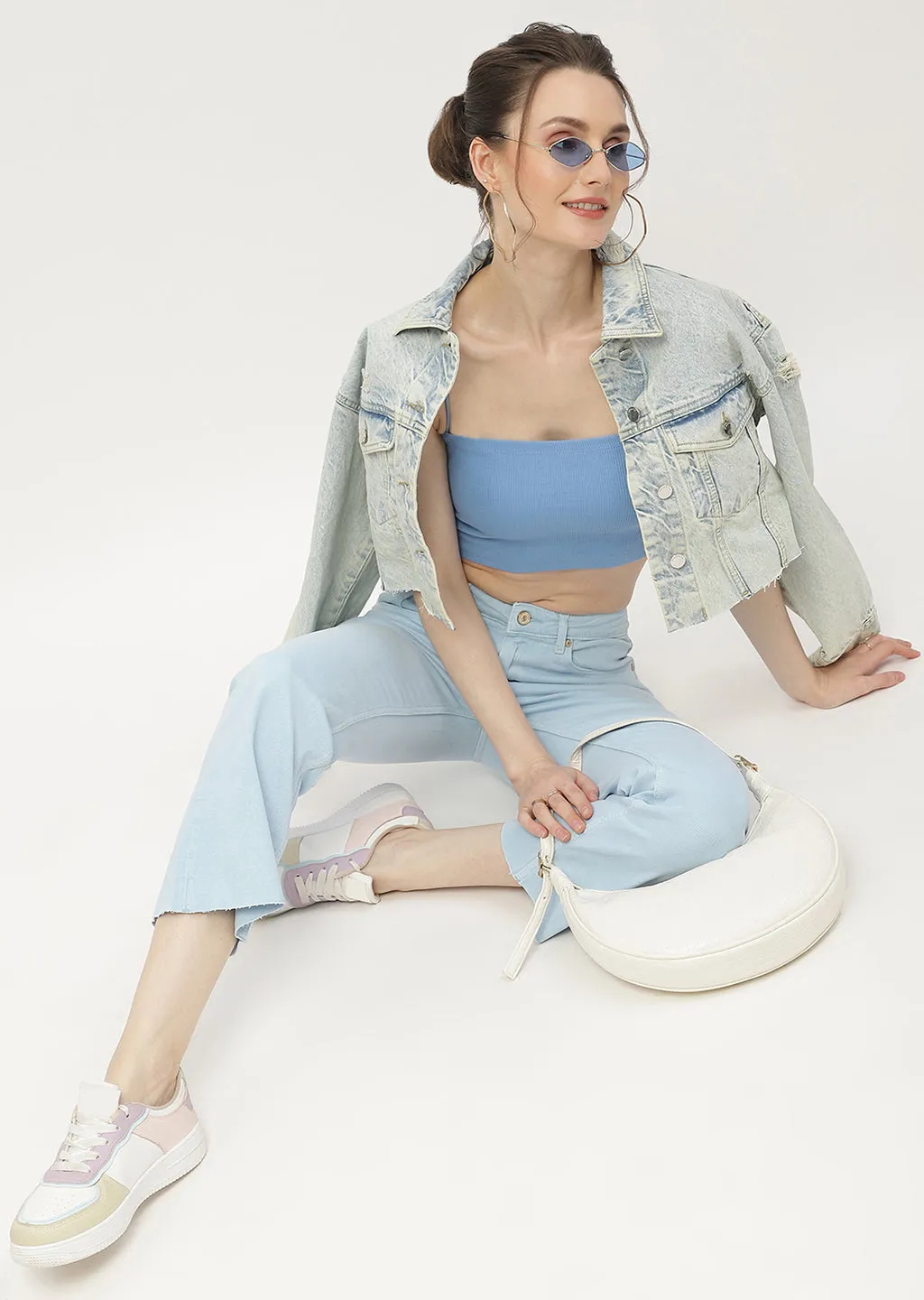 Madame Low Waist Sky Blue Bell Bottom Jeans