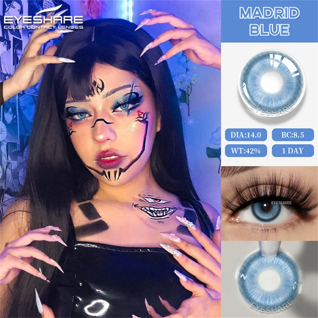 Madrid Blue 1 Day Use I 14.0mm,10 Pcs=5Pair,Cosplay