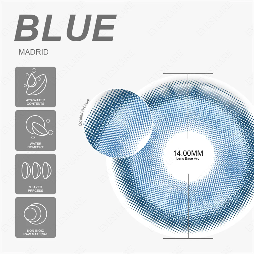 Madrid Blue 1 Day Use I 14.0mm,10 Pcs=5Pair,Cosplay