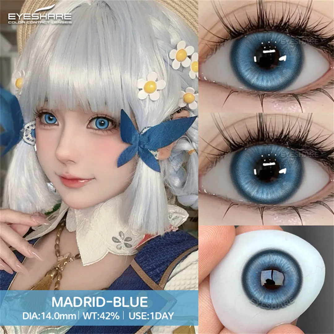 Madrid Blue 1 Day Use I 14.0mm,10 Pcs=5Pair,Cosplay