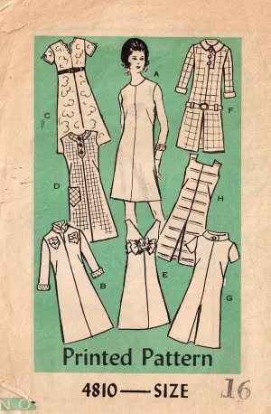 Mail Order 4810 Womens A Line Dress with Neckline Variations 1970s Vintage Sewing Pattern Size 16 Bust 38 inches