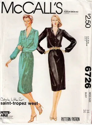 McCall's 6726 Womens CAROLE LITTLE Gathered Shoulder Shirtdress 1970s Vintage Sewing Pattern Size 14 UNCUT Factory Folded