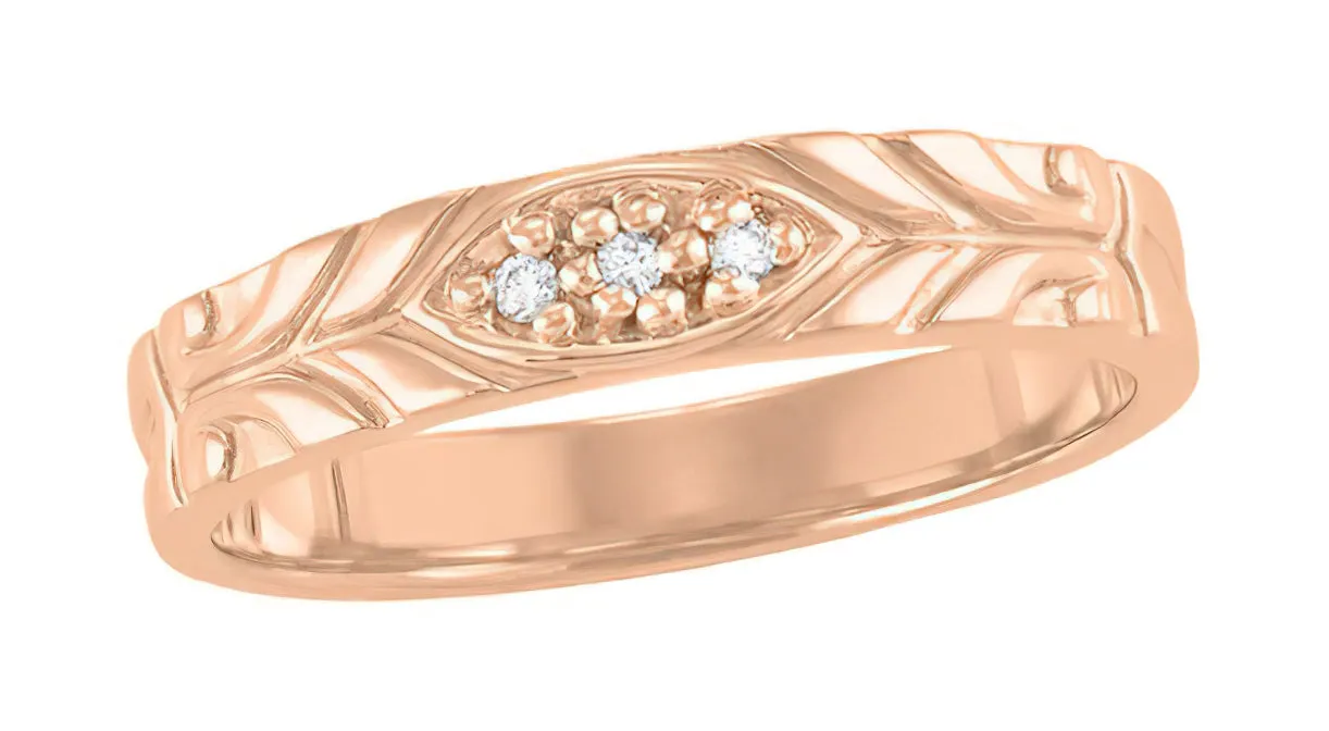 Men's 14K Rose Gold 1950's Jadan Wedding Band with Diamonds