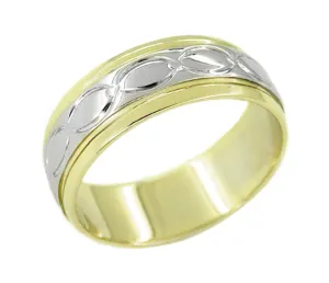 Men's Antique Eternity Ovals Wedding Band Ring in 14 Karat Yellow and White Gold