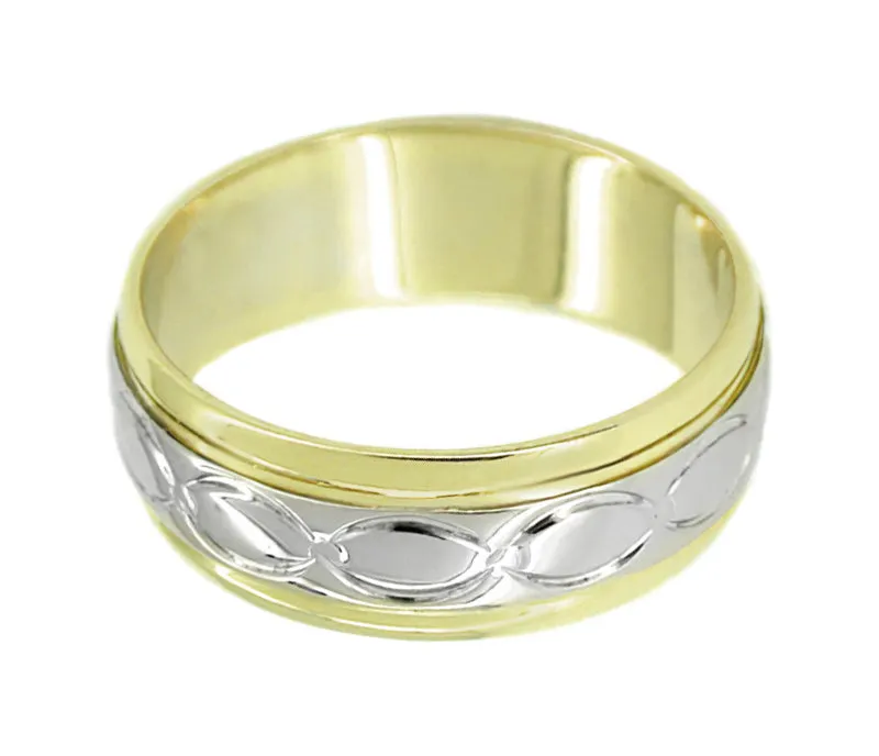Men's Antique Eternity Ovals Wedding Band Ring in 14 Karat Yellow and White Gold