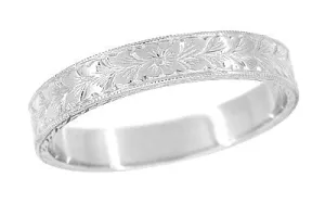 Mens Art Deco Vintage Style Engraved Wheat Wedding Ring in Platinum