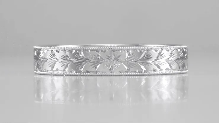 Mens Art Deco Vintage Style Engraved Wheat Wedding Ring in Platinum