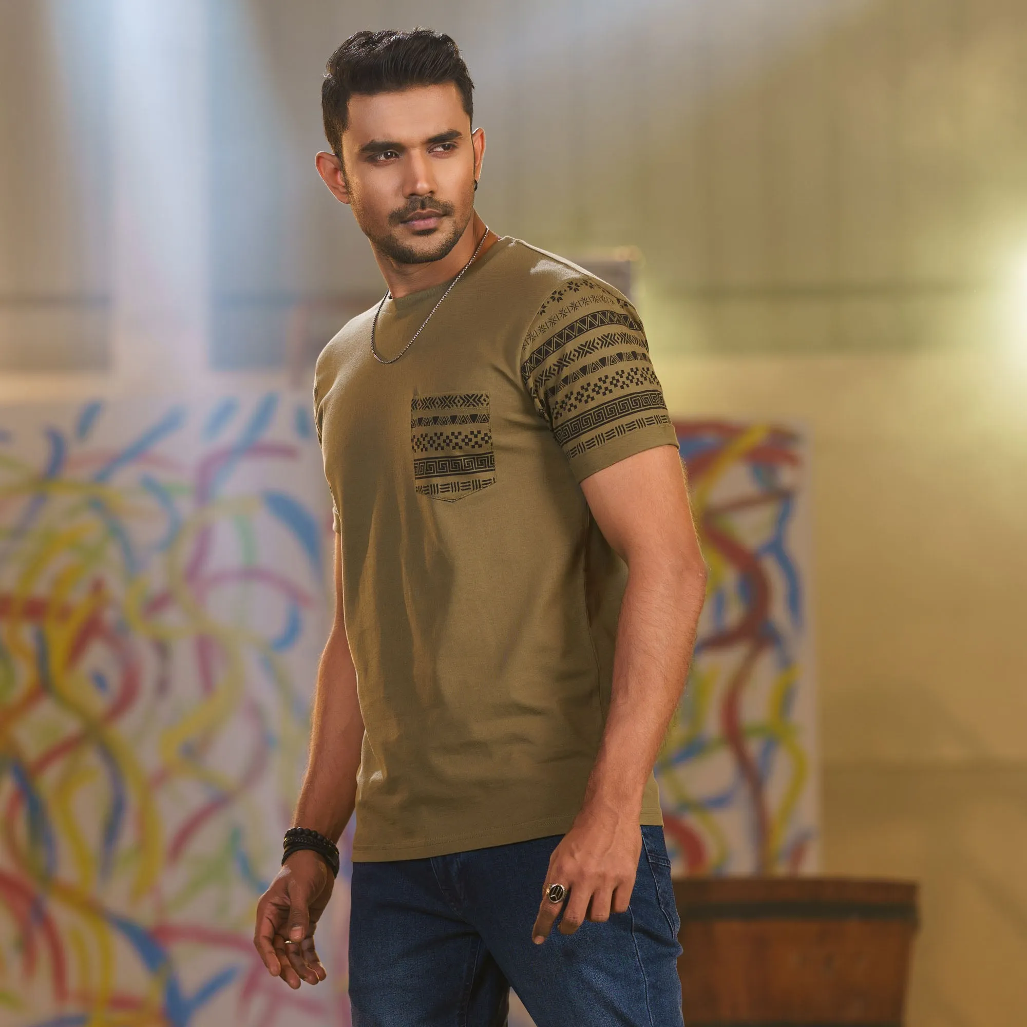 Mens Green Print T-Shirt