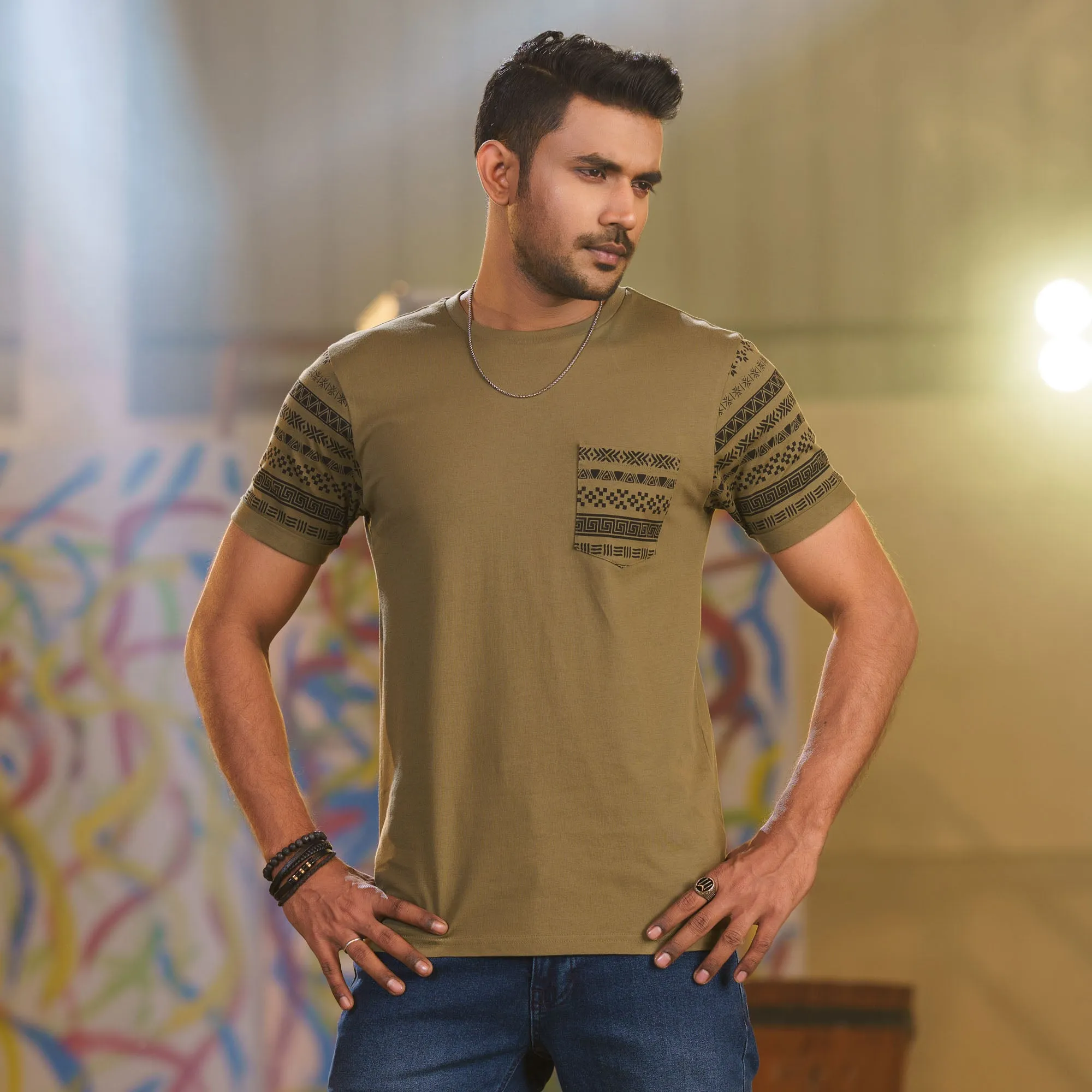 Mens Green Print T-Shirt