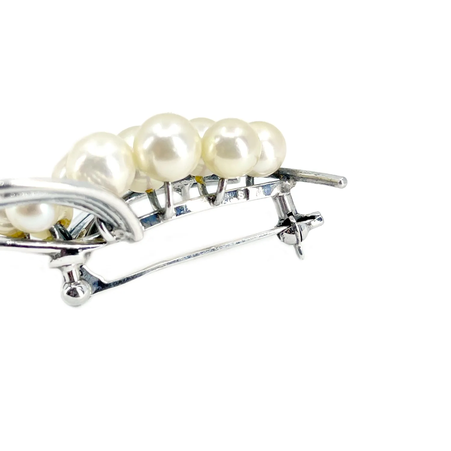Mid Century Cluster Japanese Saltwater Akoya Vintage Cultured Pearl Brooch- Sterling Silver