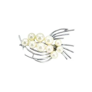 Mid Century Cluster Japanese Saltwater Akoya Vintage Cultured Pearl Brooch- Sterling Silver