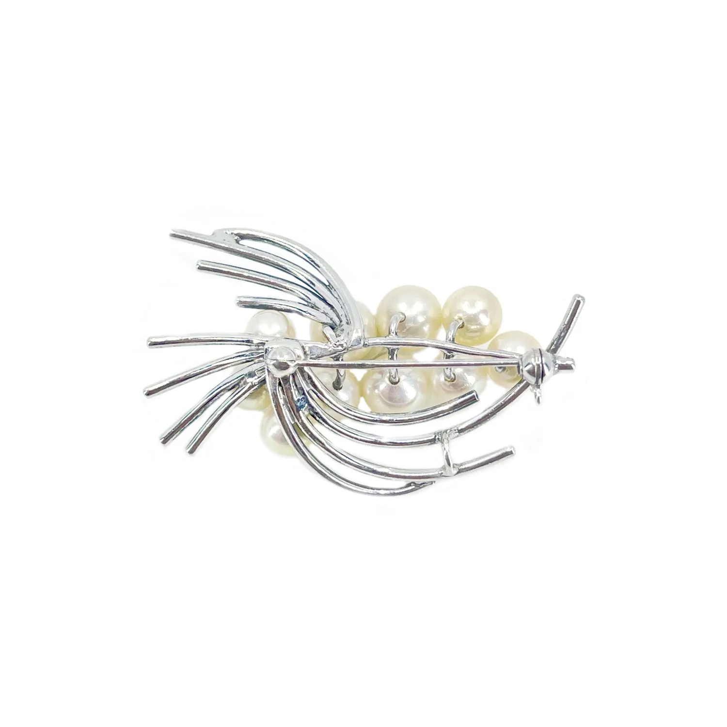 Mid Century Cluster Japanese Saltwater Akoya Vintage Cultured Pearl Brooch- Sterling Silver